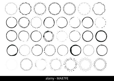Big set of handdrawn elements with circles.  Round templates  isolated on background and easy to use. Vector illustration. Stock Vector