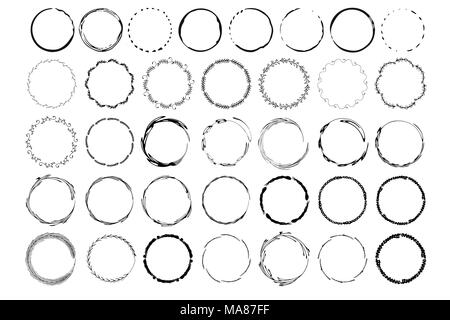 Big set of handdrawn elements with circles.  Round templates  isolated on background and easy to use. Vector illustration. Stock Vector
