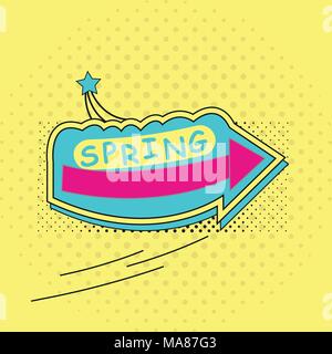 Spring sticker, badge with text, label. Pop art object on a color background. Vector illustration. Stock Vector