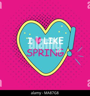 Spring sticker, badge with text, label. Pop art object on a color background. Vector illustration. Stock Vector