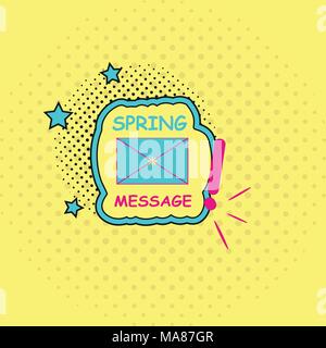Spring sticker, badge with text, label. Pop art object on a color background. Vector illustration. Stock Vector