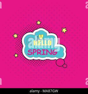 Spring sticker, badge with text, label. Pop art object on a color background. Vector illustration. Stock Vector