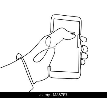 continuous one line art drawing of hand using mobile phone Stock Vector