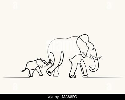 Elephant mom with baby walking symbol Stock Vector