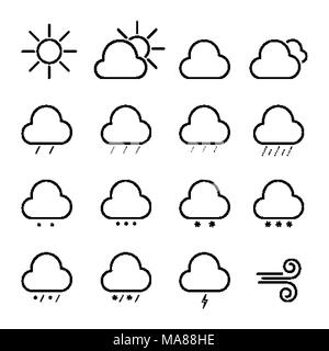 Set of simple forecast line icons. Weather signs collection Stock Vector