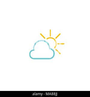 Simple blue cloud and yellow sun icon Stock Vector