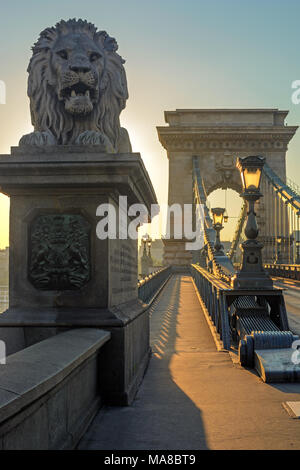 Lion monument on Chain bridge, Budapest, Hungary Stock Photo