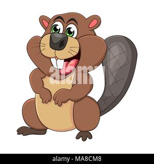 Cartoon beaver animal isolated on white background Stock Vector