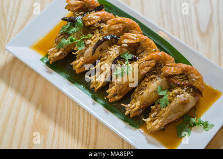 Deep fried shrimp platter with tamarind sauce. Stock Photo