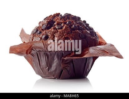 Chocolate muffin in brown paper isolated on white background Stock Photo