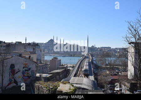 View of Istanbul with train and street art turkey Stock Photo