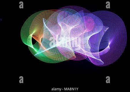 Multi color abstract light painting. LED lights on black background Stock Photo