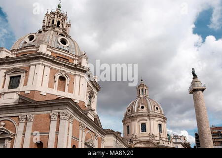 Left to right, Santa Maria di Loreto, Chiesa SS Nome di María and Colonna di Traiano, Trajan's Column,  Via Dei Fori Imperiali, Rome Stock Photo
