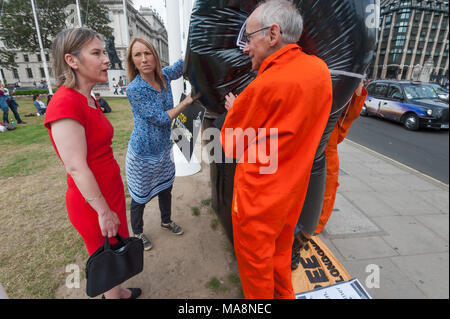 Tania Mathias,  elected last month as Conservative MP for Twickenham talks with one of the regular protesters at the weekly vigil by Free Shaker Aamer campaign opposite Parliament. Stock Photo