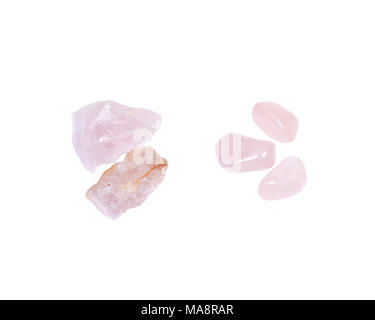 Rose quartz chunks from Madagascar isolated on white background Stock Photo