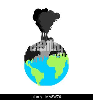Pollution of earth. Plant and smoke. Black planet. Poisonous waste. Environmental pollution. Chemical soil contamination. Emissions and wastes Stock Vector