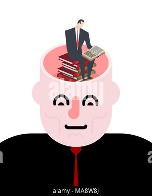 Open head. Businessman reads books. Brainstorm Concept illustration Stock Vector