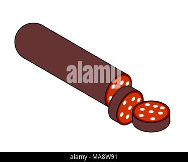 Salami isometric style. sausage isolated. Food vector illustration Stock Vector