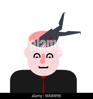 Digging in head. Crawl into brain. open head Stock Vector