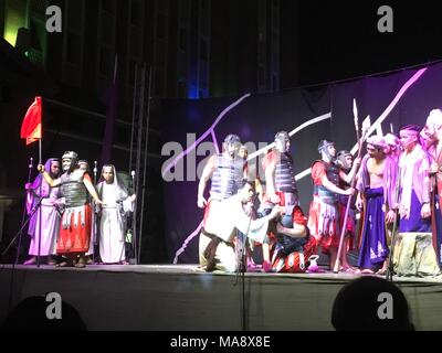 Philippines. 29th Mar, 2018. Senakulo stageplay in Intramuros, Manila in which the life and passion of Jesus was portrayed and showcased to live audience. Senakulo highlights and emphasizes the violence and brutality of Jesus' persecutors. Credit: Sherbien Dacalanio/Pacific Press/Alamy Live News Stock Photo