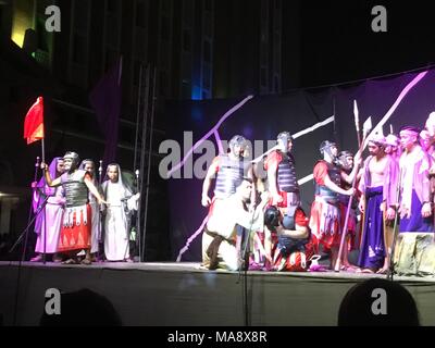 Philippines. 29th Mar, 2018. Senakulo stageplay in Intramuros, Manila in which the life and passion of Jesus was portrayed and showcased to live audience. Senakulo highlights and emphasizes the violence and brutality of Jesus' persecutors. Credit: Sherbien Dacalanio/Pacific Press/Alamy Live News Stock Photo