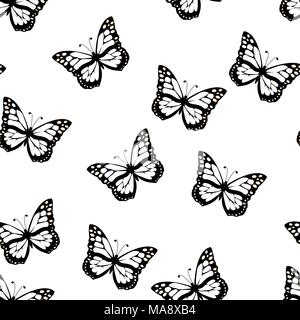 Set of hand drawn butterflies. Entomological collection of highly detailed hand drawn butterflies. Retro vintage style. Seamless pattern. Vector illustration. Stock Vector