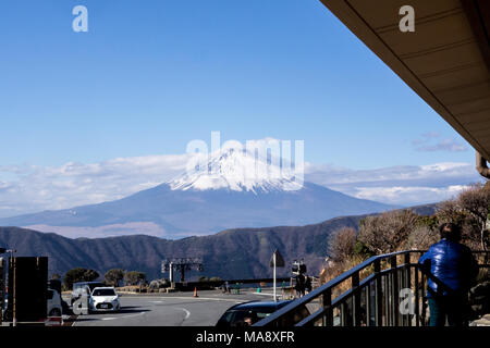 A view of Mount Fuji from Owakudani on Mount Hakone in Japan Stock Photo