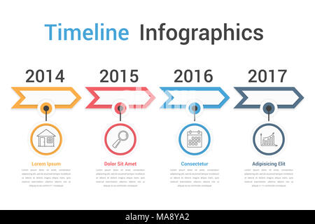 Timeline infographics template with arrows, flowchart, workflow or ...