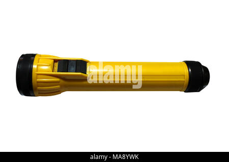 Yellow flashlight isolated on white Stock Photo