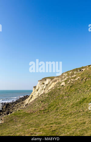 Isle of Wight landscape, St Catherine's Lighthouse area in sunny day, with bright green grass andclear blue sky Stock Photo