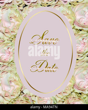 Beautiful wedding invitation or photoalbum cover with gentle pink roses with pale-green tint of petals  - elegant floral background, romantic art desi Stock Photo