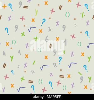 Hand drawn vector seamless pattern with numbers and letters. Vector illustration. Stock Vector