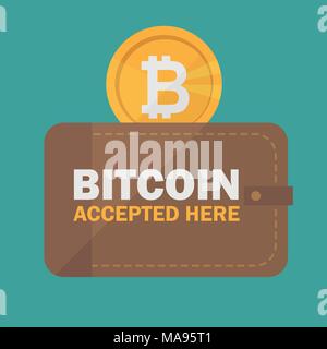 Bitcoin accepted sticker icon banner with text bitcoind accepted here and wallet - Vector illustration EPS-10 Stock Vector