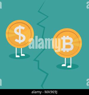 Real money vs Bitcoin virtual money - Crypto Currency Growing concept. Business concept. war between currencies Stock Vector