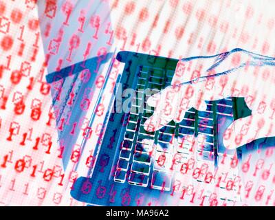 MODEL RELEASED. Cyber attack, conceptual image. Hacker accessing somebody else's computer programme. Stock Photo