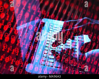 MODEL RELEASED. Cyber attack, conceptual image. Hacker accessing somebody else's computer programme. Stock Photo