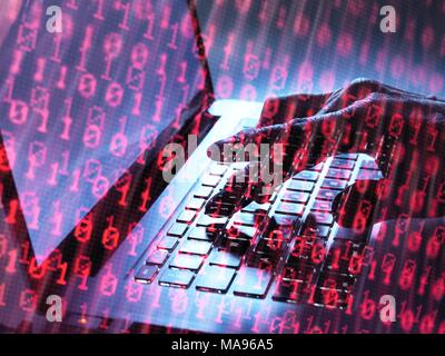 MODEL RELEASED. Cyber attack, conceptual image. Hacker accessing somebody else's computer programme. Stock Photo