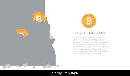 Mining bitcoin in Rock. Extraction Crypto currency. Virtual money Stock Vector