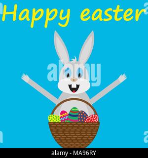 Easter bunny with basket of eggs vector illustration Stock Vector