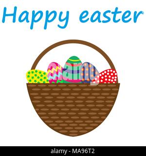 Easter eggs in a basket on a white background vector illustration Stock Vector