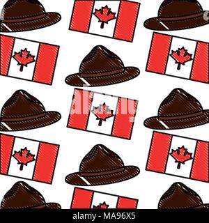 canadian sheriff hat and flag background Stock Vector