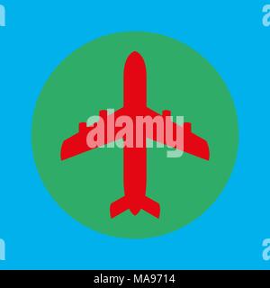 Airplane icon on a blue background of a flat Stock Vector