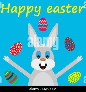 Easter bunny card with eggs Stock Vector