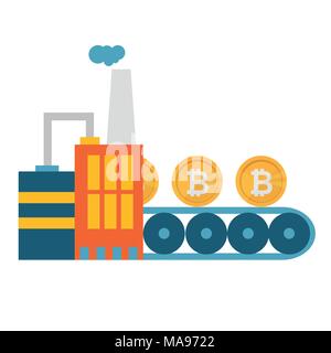 Crypto Currency Production Bitcon Mining Conveyor Technology Modern Web Stock Vector