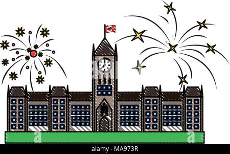 ottawa parliament monument canada and fireworks Stock Vector