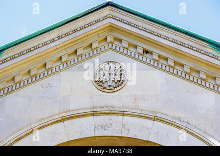 V and A intertwined letters crest above the entrance to the Royal Mausoleum (Frogmore Mausoleum) burial place of Queen Victoria and Prince Albert Stock Photo