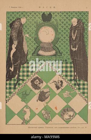 Cartoon from the Russian satirical journal Maski (Masks) depicting two Maesters (Priests) playing chess, 1906. () Stock Photo