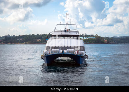 view of a catamaran navigating in the Indian Ocean. Andaman and Nicobar Islands. Port Blair India. without sailing yacht Stock Photo