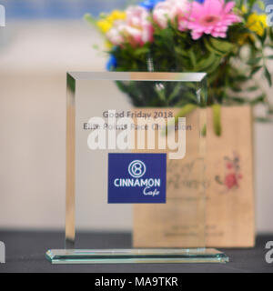 London, UK, 31 Mar 2018. The Elite Points Race Trophy on display at the   Full Gas Good Friday Track Cycling Meet, Lee Valley VeloPark, London, UK.      rack cycling venue for the London 2012 Games and has previously Credit: Michael Preston/Alamy Live News Stock Photo