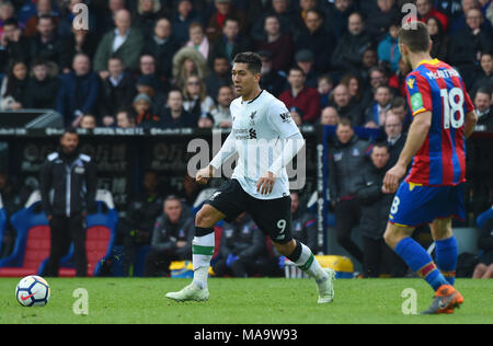 London, UK, 31 Mar 2018. Roberto Firmino of Liverpool during the Premier League match between Crystal Palace and Liverpool at Selhurst Park on March 31st 2018 in London, England. (Photo by Zed Jameson/phcimages.com) Stock Photo